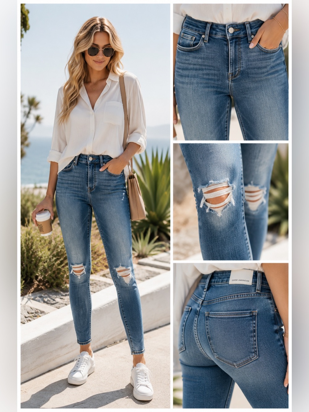 Good American High-Rise Distressed Skinny Jeans - Blue